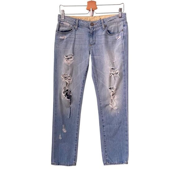 Paige Jimmy Jimmy Crop Jeans in Distressed Light Denim Low Rise in Size 27 - Picture 2 of 10
